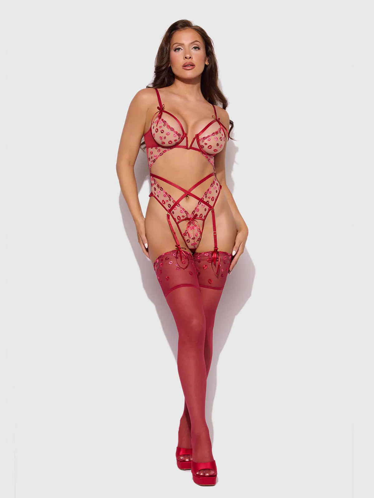 Angelina Lips Embroidery Cutout Teddy