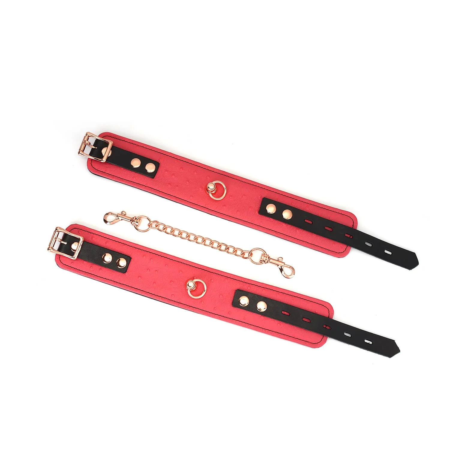 Angel's Kiss Pink Leather Ankle Cuffs with Locking Buckle - Image 2