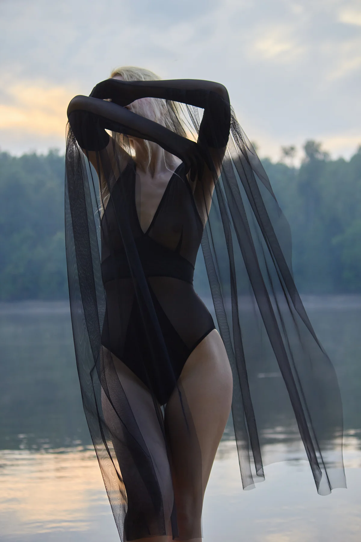 Black Mesh Bodysuit With Layering - Image 2