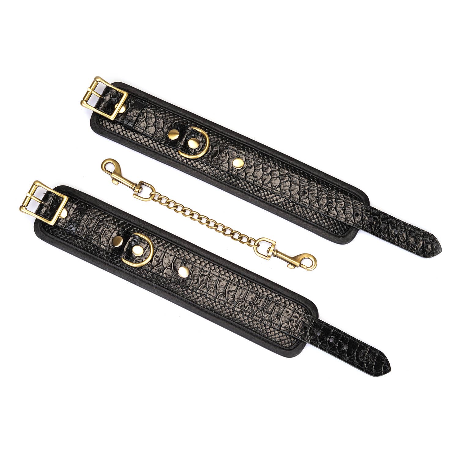 Crocodile Noir Black Leather Wrist Cuffs - Image 2