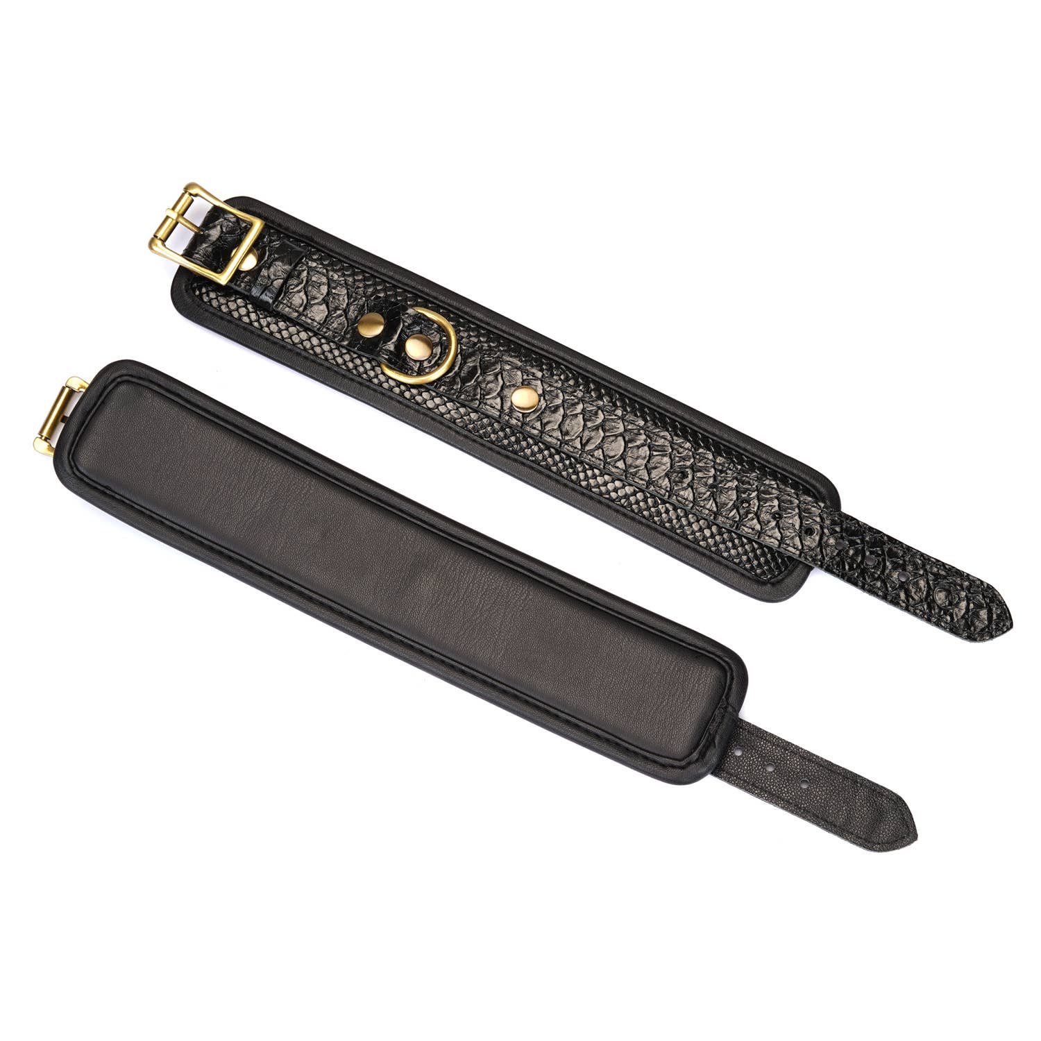 Crocodile Noir Black Leather Wrist Cuffs - Image 3