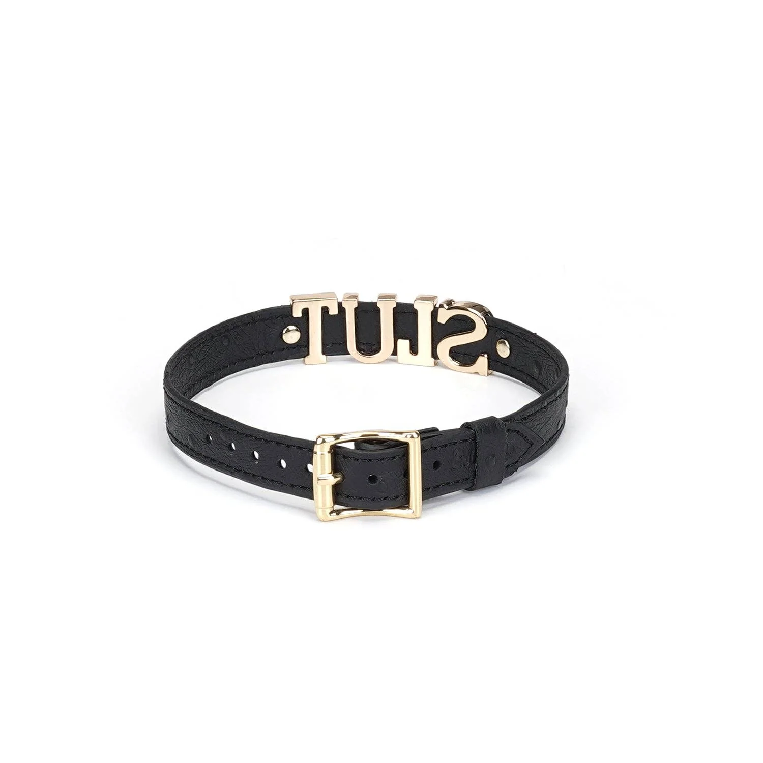 Demon's Kiss Black Leather Choker with Big Letters SLUT - Image 3