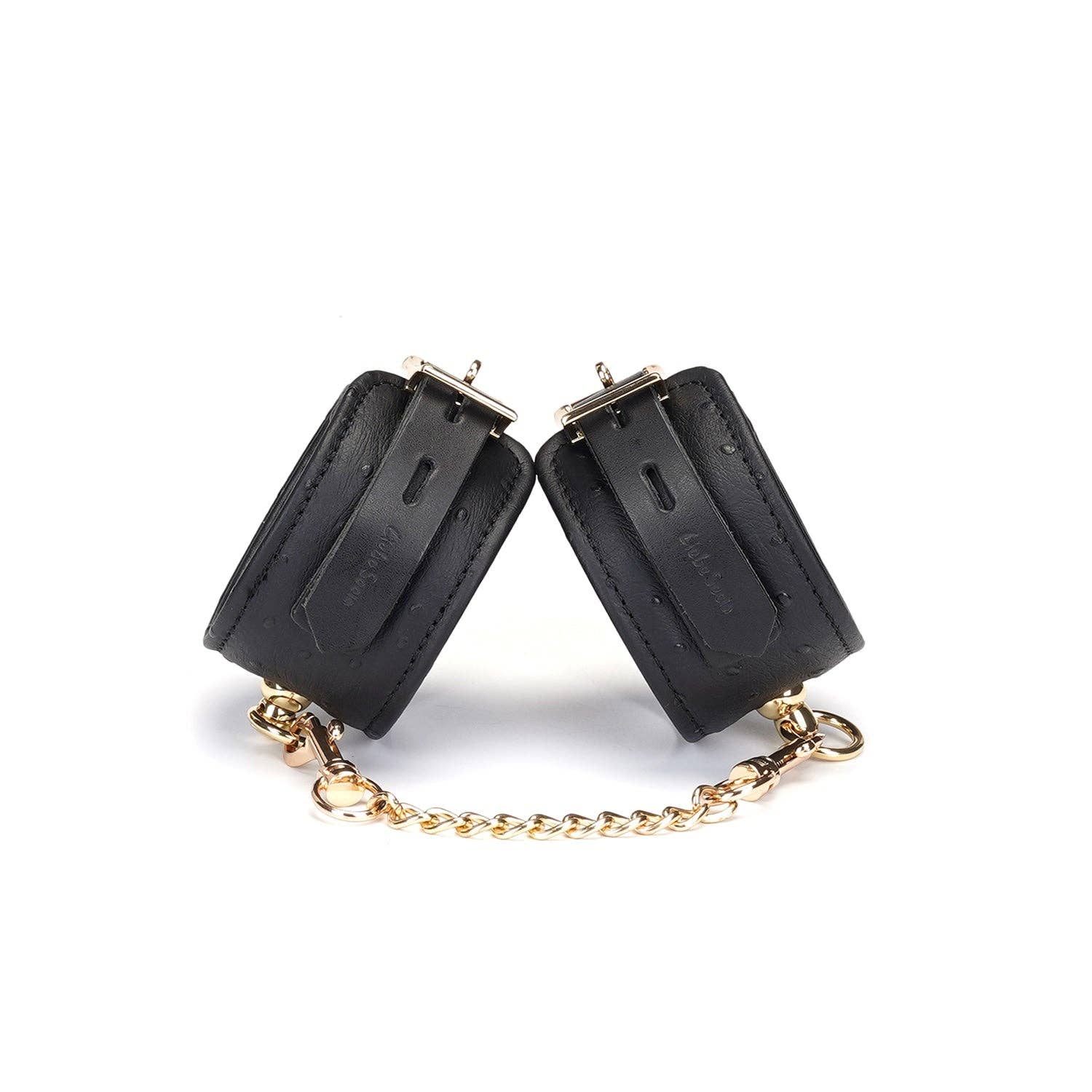 Demon's Kiss Black Leather Wrist Cuffs with Locking Buckles - Image 2