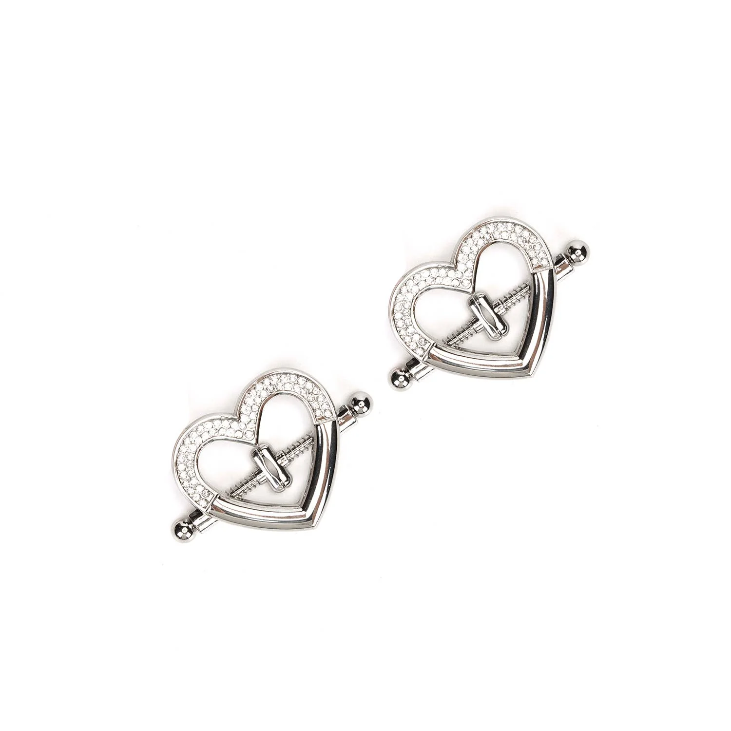 Heart-shaped Nipple Clamps with Rhinestones in Silver