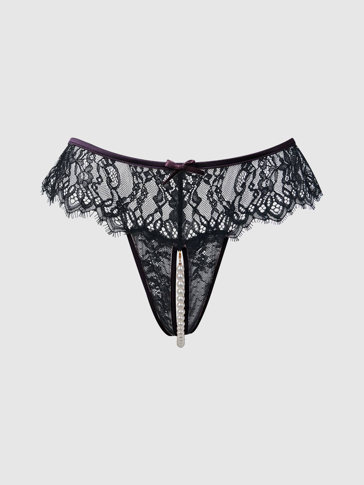 Jocelyn Lace & Pearl Crotchless Thong - Image 19