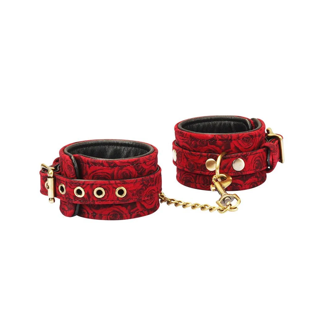 Kinbaku Ukiyoe Luxury Red Rosy Lamb Suede Leather Ankle Cuff