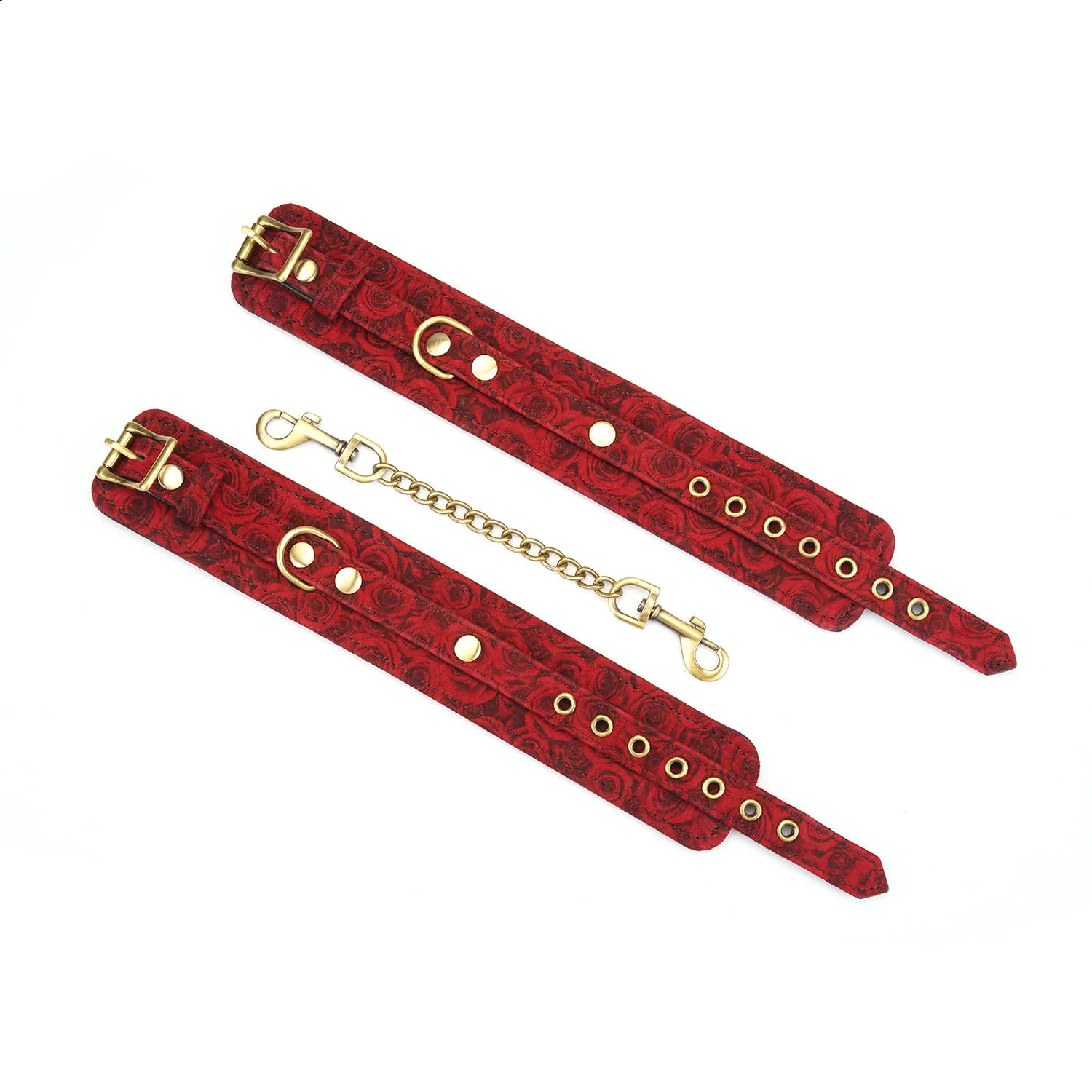 Kinbaku Ukiyoe Luxury Red Rosy Lamb Suede Leather Ankle Cuff - Image 3