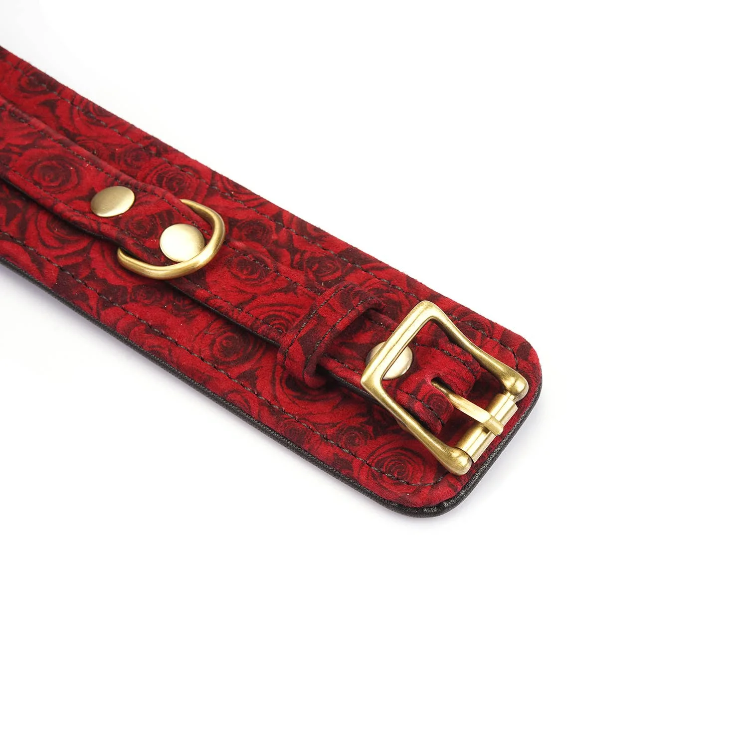 Kinbaku Ukiyoe Luxury Red Rosy Lamb Suede Leather Ankle Cuff - Image 5
