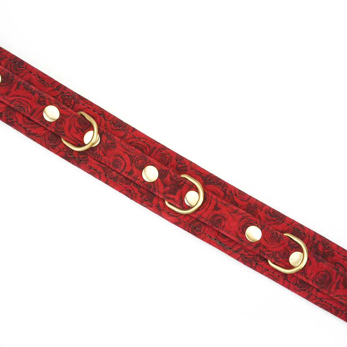 Kinbaku Ukiyoe Red Rosy Suede Leather Collar and Leash - Image 5