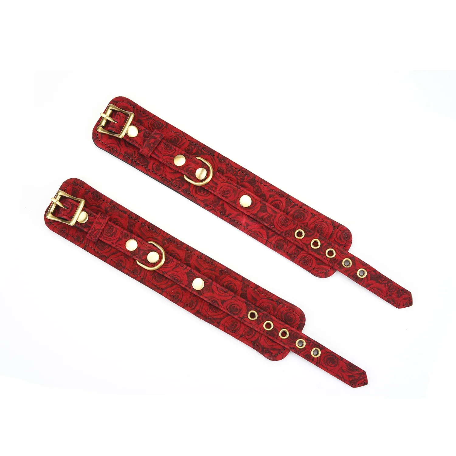 Kinbaku Ukiyoe Red Rosy Suede Leather Handcuffs - Image 2