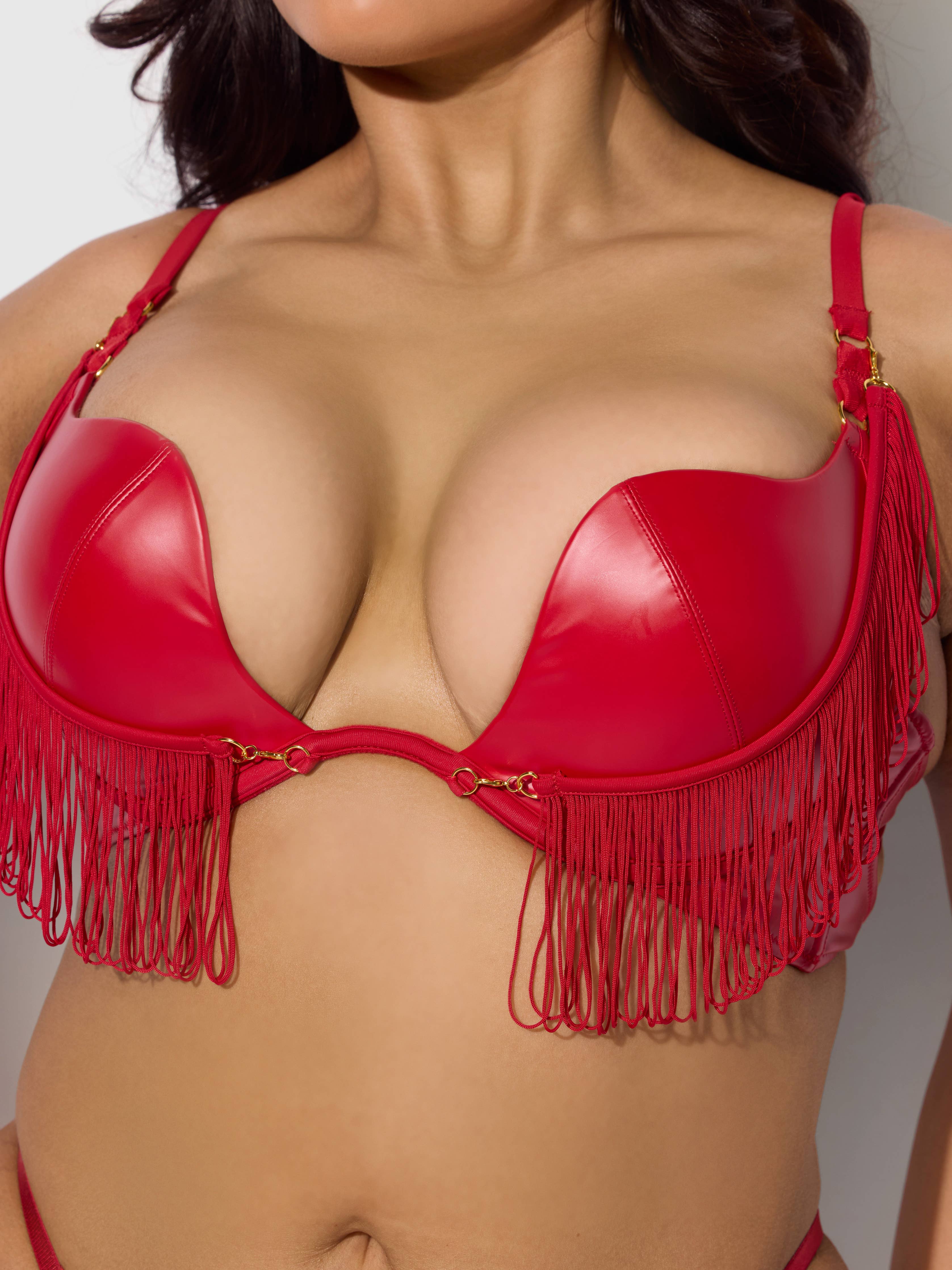 Phoenix Faux Leather & Fringe Push Up Bra & Thong Set - Image 16