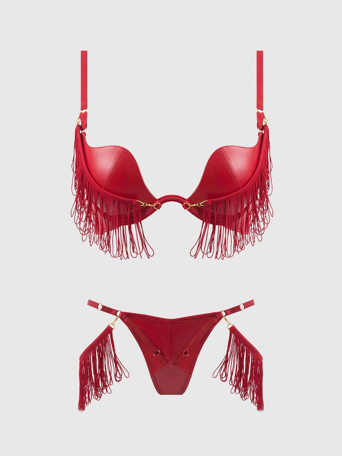 Phoenix Faux Leather & Fringe Push Up Bra & Thong Set - Image 19