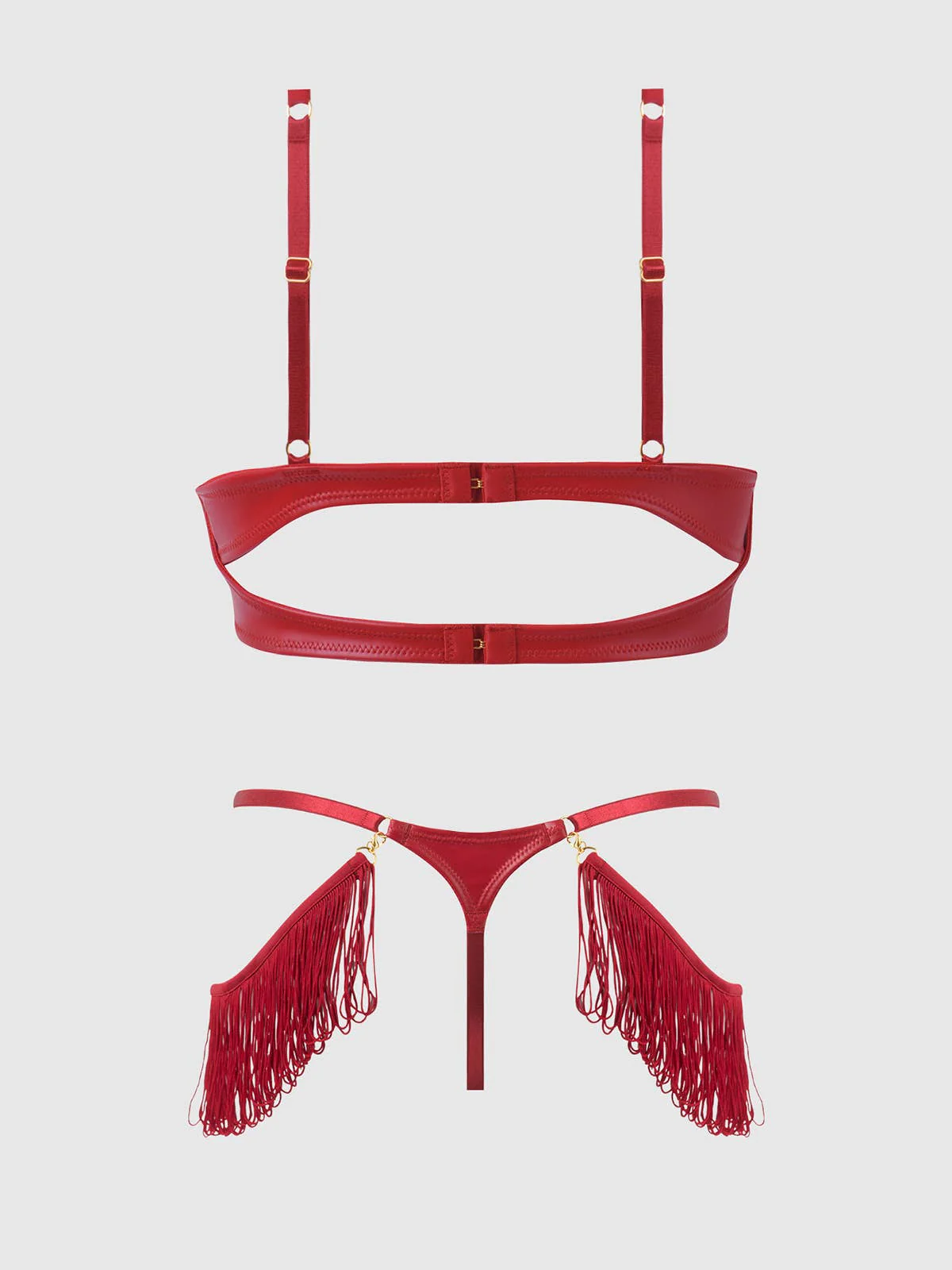 Phoenix Faux Leather & Fringe Push Up Bra & Thong Set - Image 20