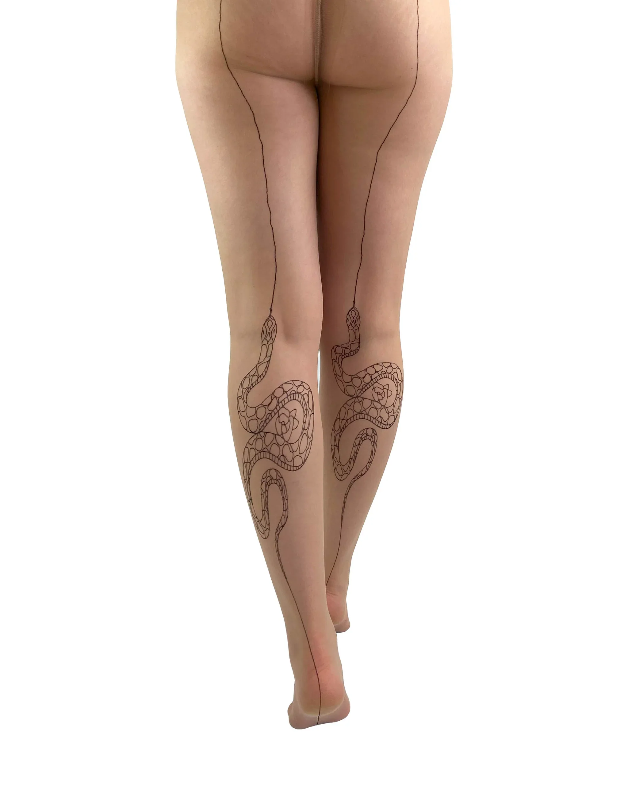 Premium Snake Back Seam Tights in Beige/Black