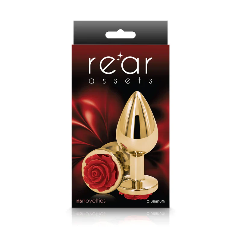 Small Gold Plug with Red Rose - Image 4