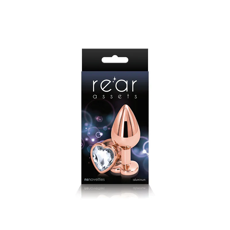Small Rose Gold Plug with Clear Heart Gem - Image 3