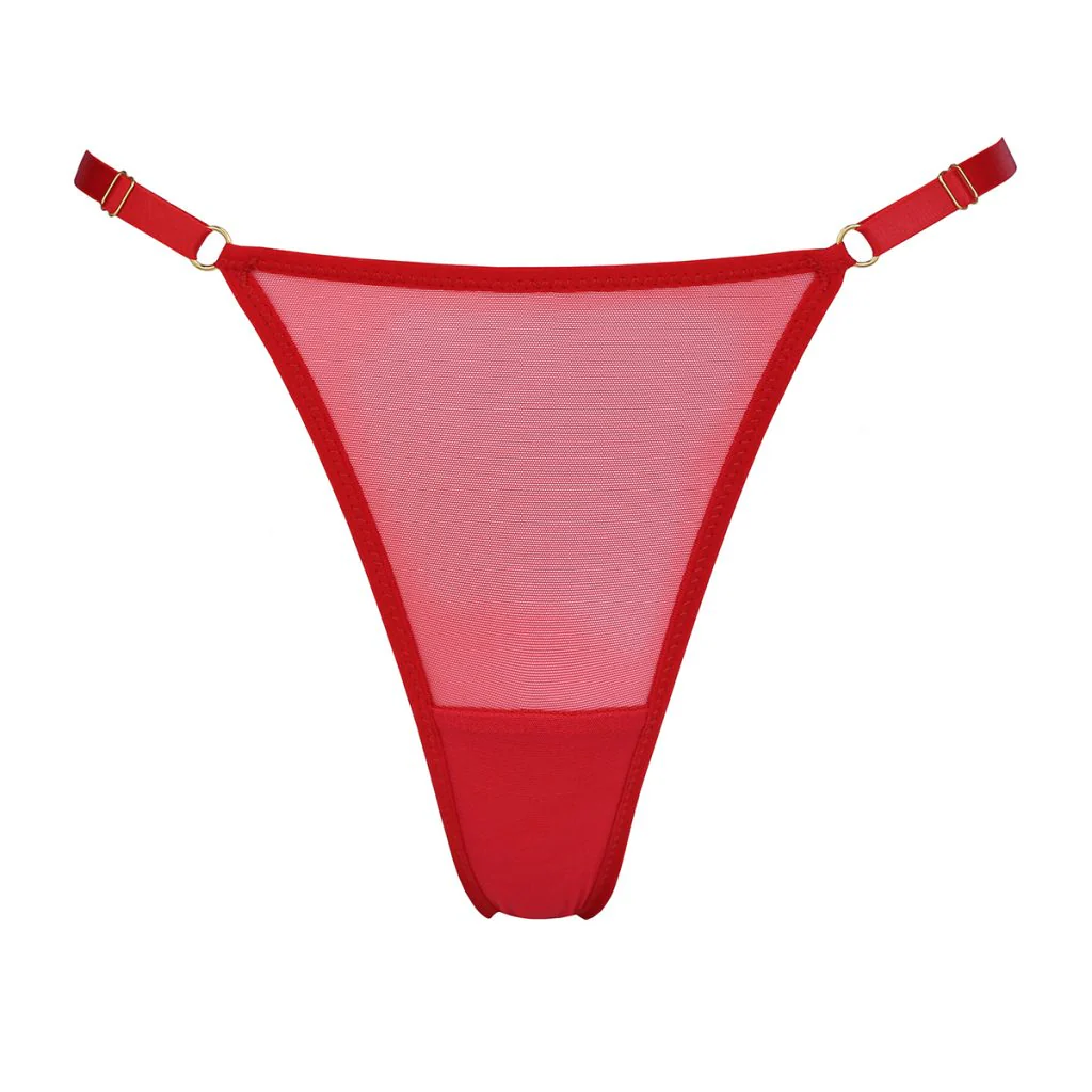 Red Mesh Adjustable High Cut Thong - Image 2