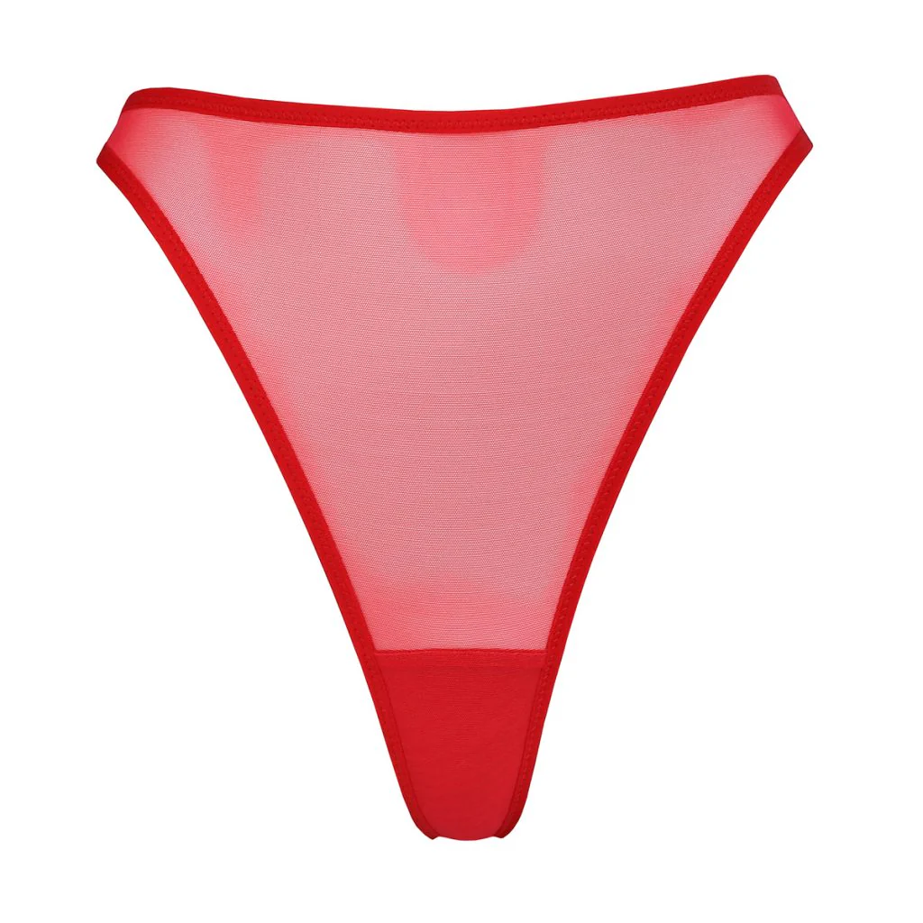 Red Mesh High Cut Thong - Image 2