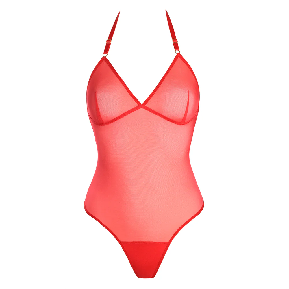 Red Mesh Thong Bodysuit - Image 2