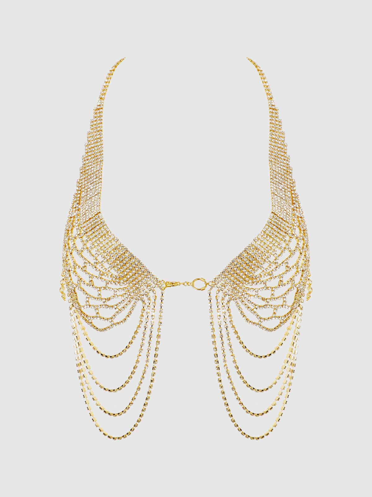 Rhinestone Net Halter with Front Closure in Gold