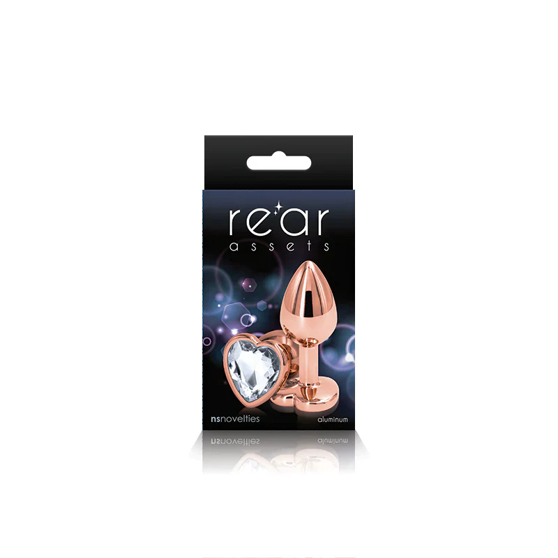 Medium Rose Gold Plug with Clear Heart Gem - Image 4