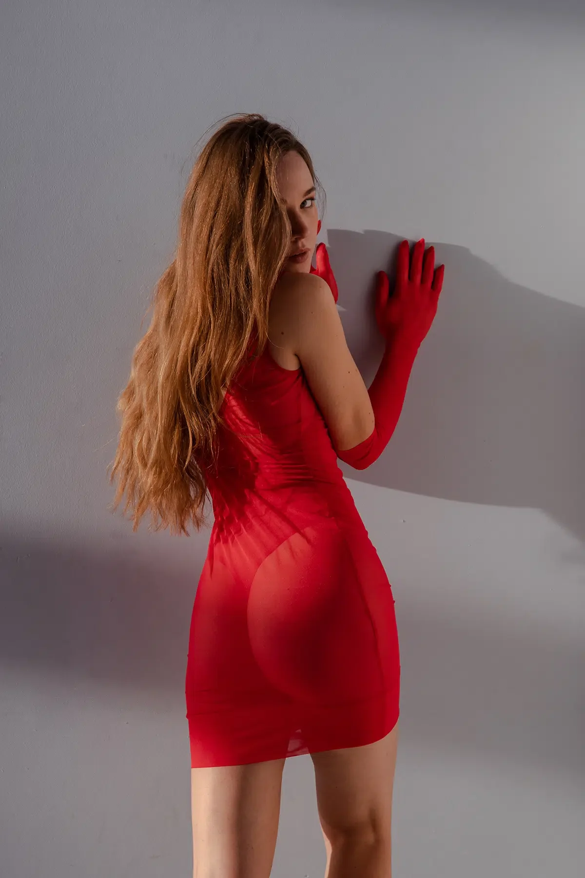 Sheer Red Mesh Mini Dress - Image 2