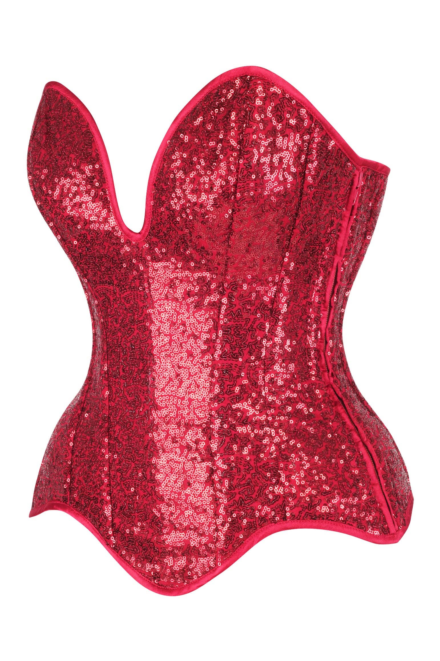 Steel Boned Red Sequin Plunge Neckline Overbust Corset - Image 3