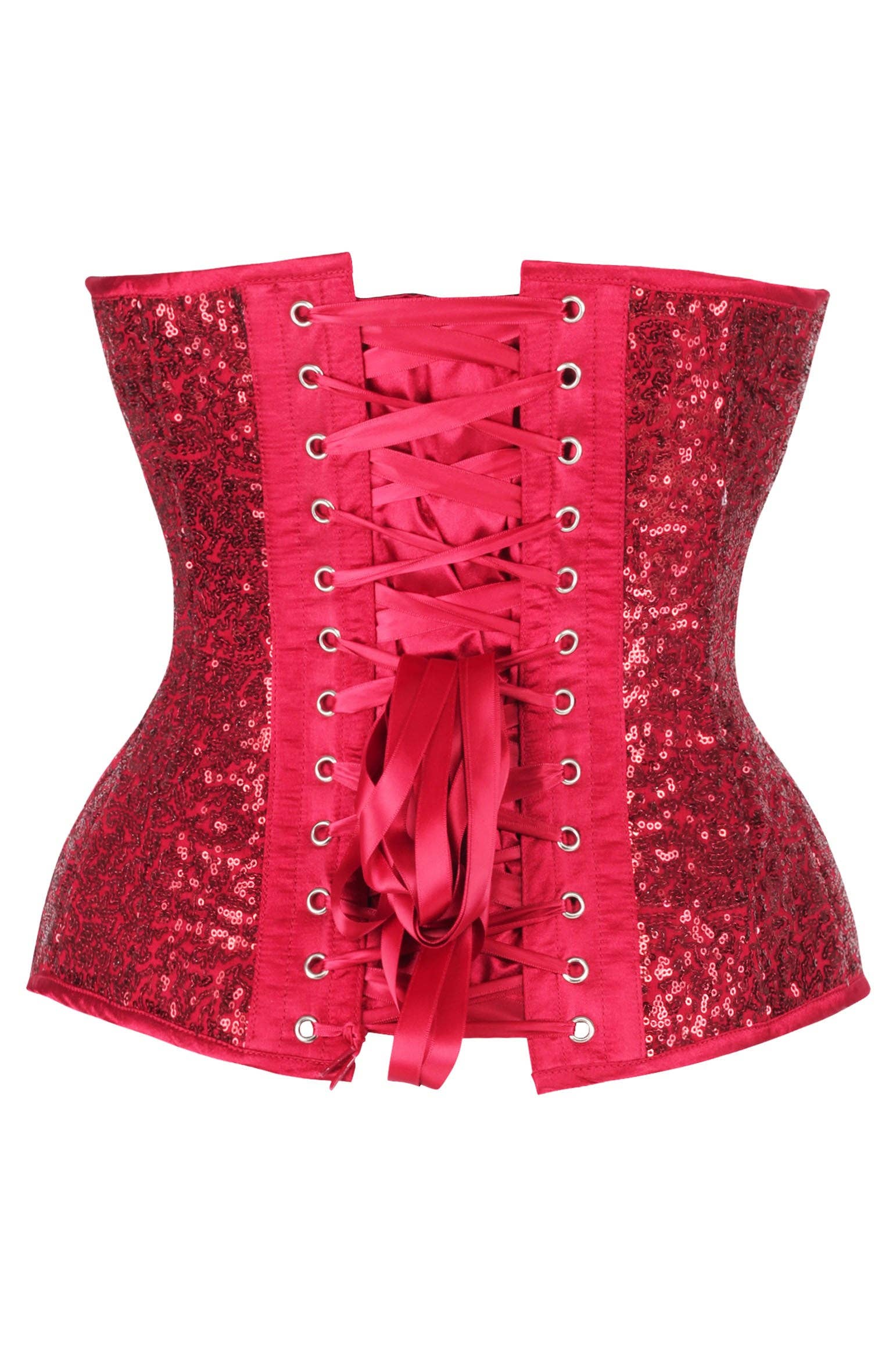 Steel Boned Red Sequin Plunge Neckline Overbust Corset - Image 4