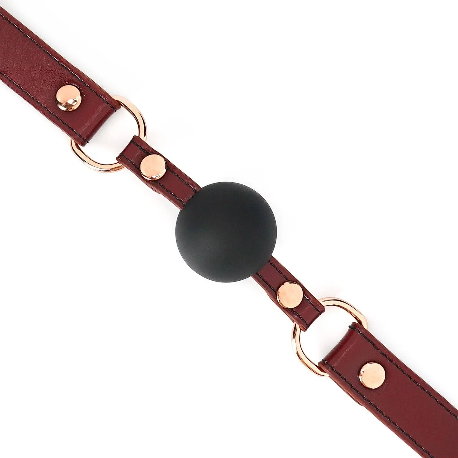 Wine Red - 1.7 Inch Silicone Ball Gag with Leather Buckle Straps - Image 4