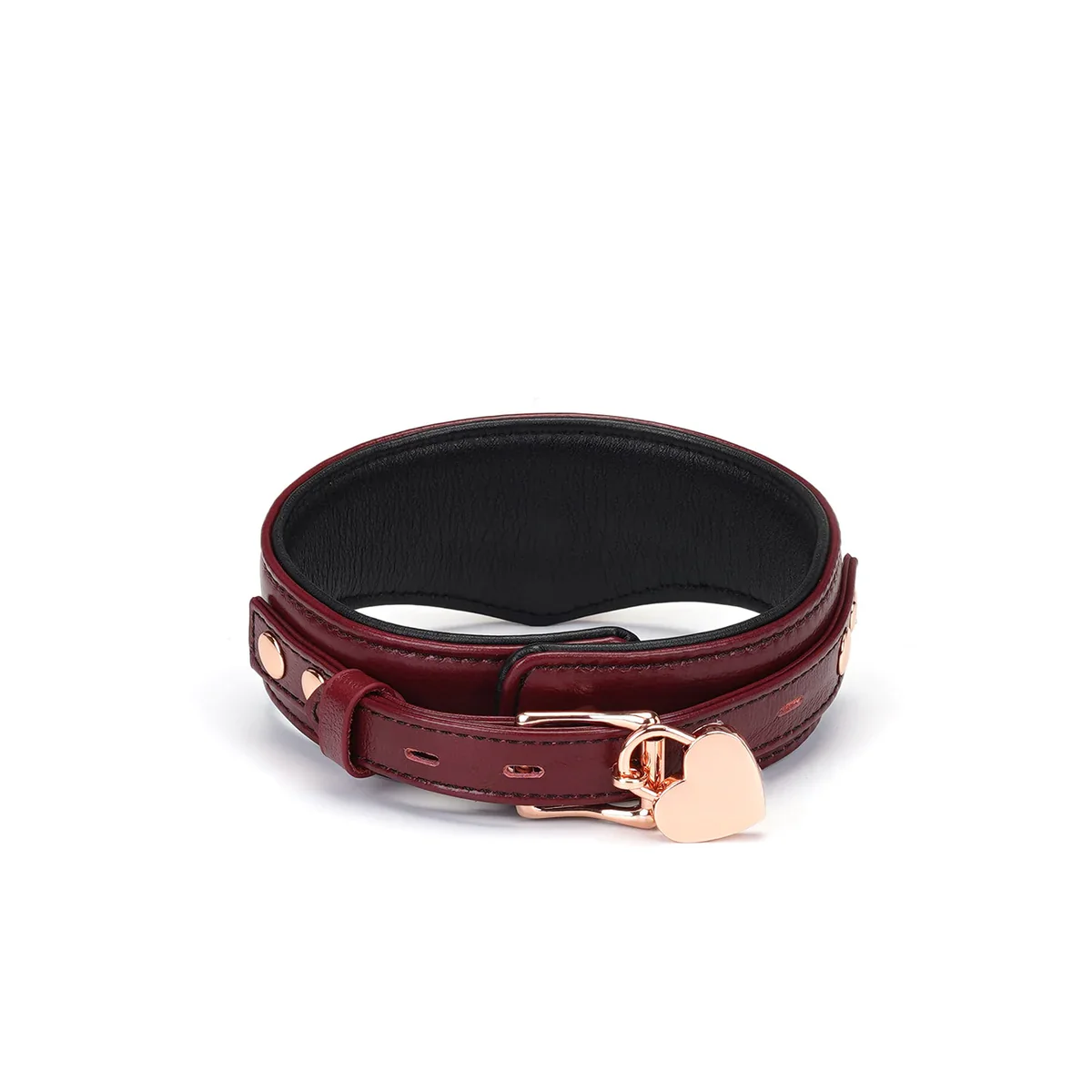 Wine Red Leather Collar with Leash and Lock - Image 3