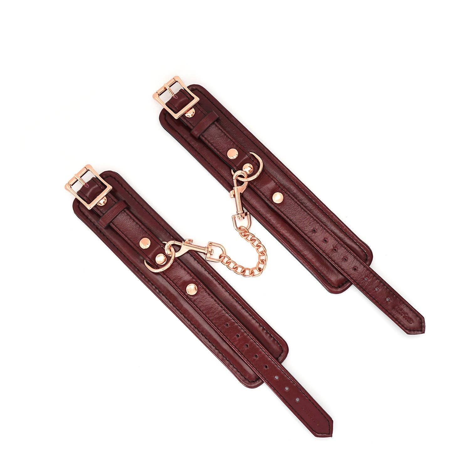 Wine Red Leather Handcuffs with Rose Gold Hardware - Image 4