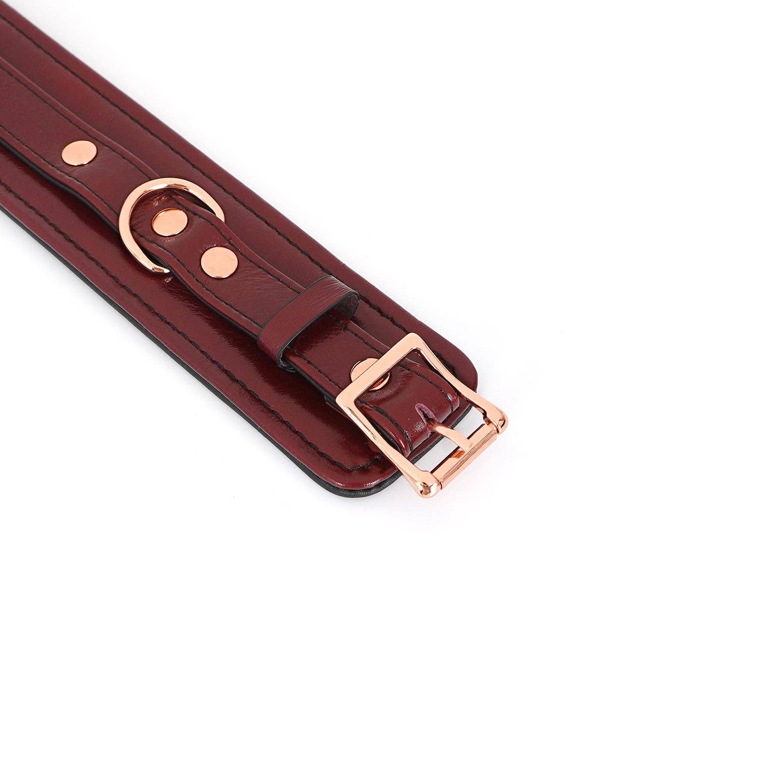 Wine Red Leather Handcuffs with Rose Gold Hardware - Image 5