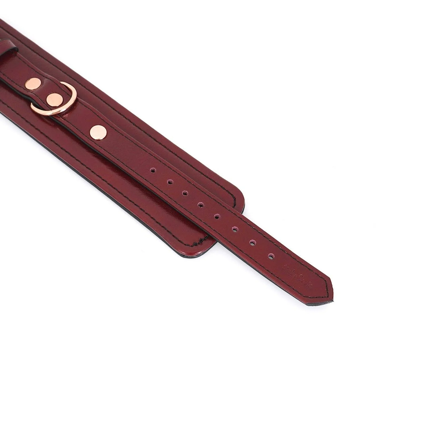 Wine Red Leather Handcuffs with Rose Gold Hardware - Image 6